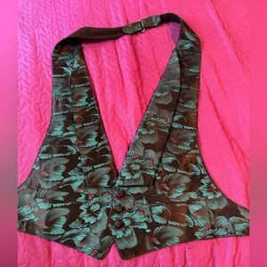 Tropical flare tux vest - green leaves  small- med - adjustable